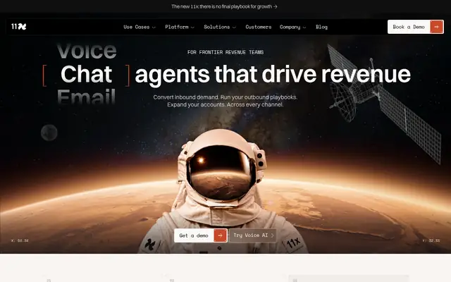 Screenshot of the 11x homepage