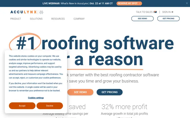Screenshot of the AccuLynx homepage