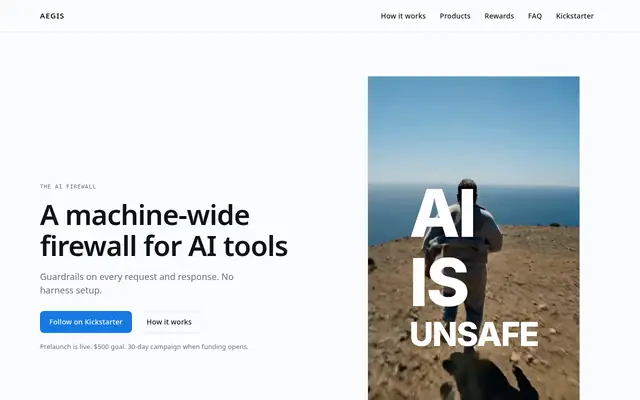 Screenshot of the Aegis homepage