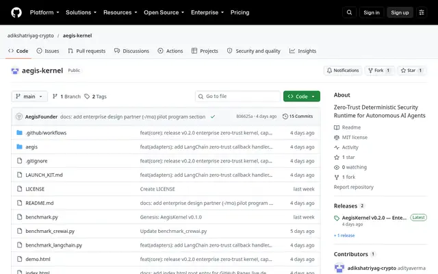 Screenshot of the AegisKernel homepage
