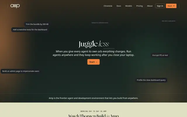Screenshot of the Amp homepage