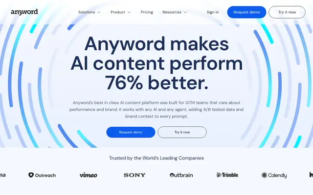 Screenshot of the Anyword homepage
