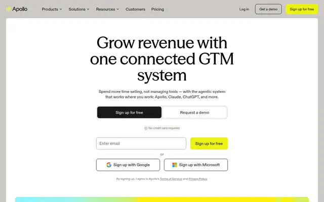Screenshot of the Apollo.io homepage