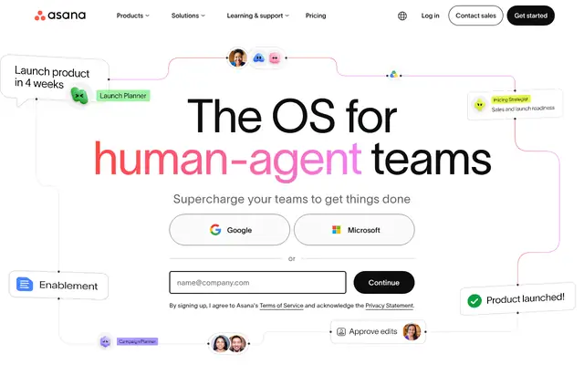 Screenshot of the Asana homepage