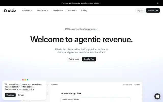 Screenshot of the Attio homepage