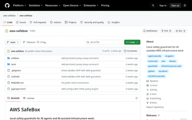 Screenshot of the aws-safebox homepage