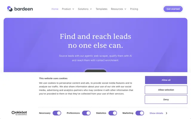 Screenshot of the Bardeen homepage
