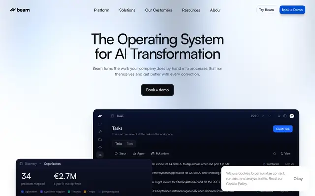 Screenshot of the Beam AI homepage