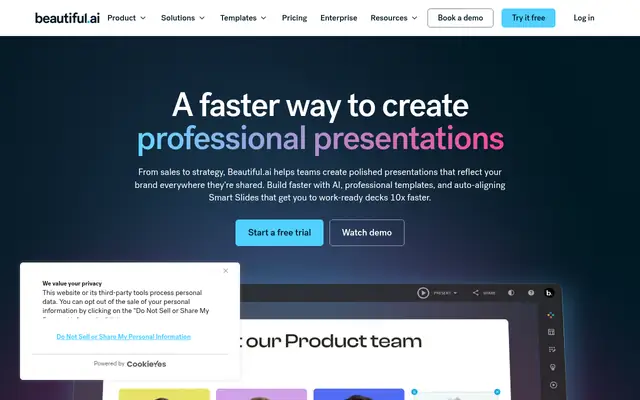 Screenshot of the Beautiful.ai homepage