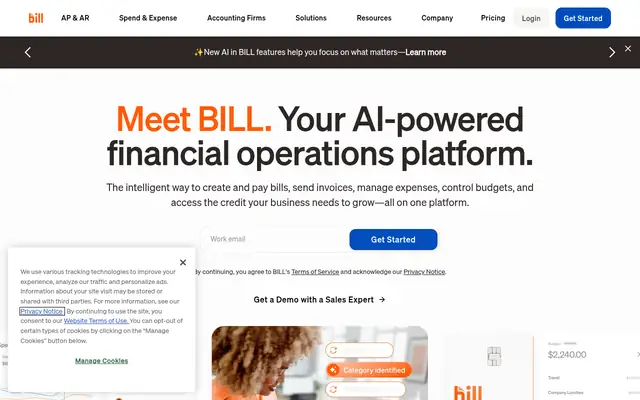 Screenshot of the BILL homepage