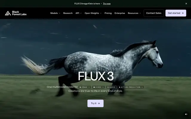 Screenshot of the Black Forest Labs (FLUX) homepage