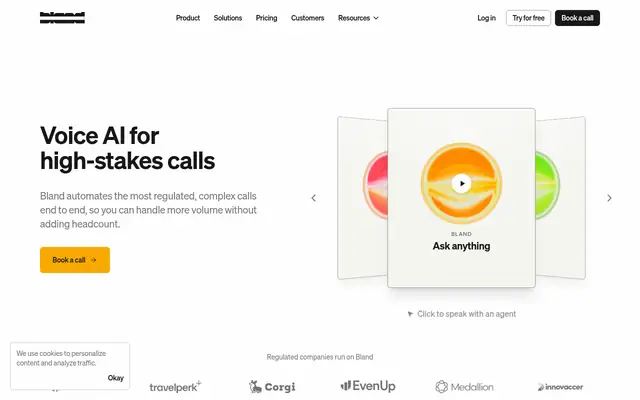 Screenshot of the Bland AI homepage