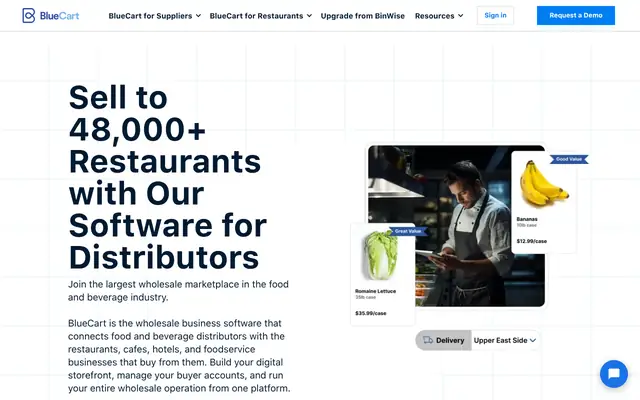 Screenshot of the BlueCart homepage