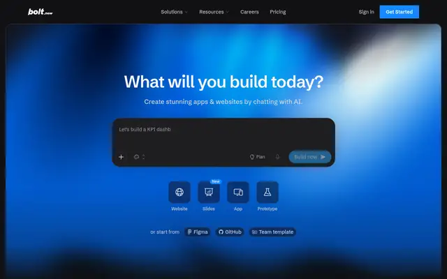 Screenshot of the Bolt homepage