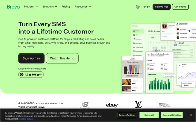 Screenshot of the Brevo homepage