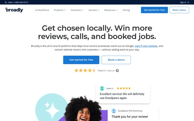 Screenshot of the Broadly homepage