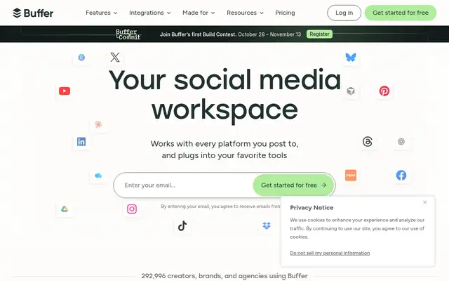 Screenshot of the Buffer homepage