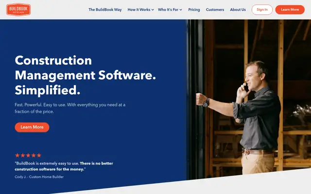 Screenshot of the BuildBook homepage