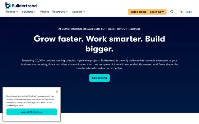 Screenshot of the Buildertrend homepage