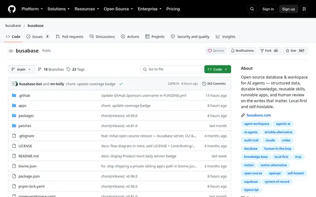 Screenshot of the Busabase homepage