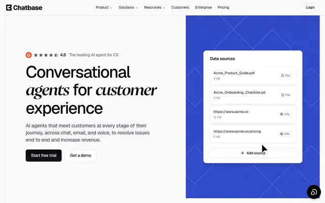 Screenshot of the Chatbase homepage