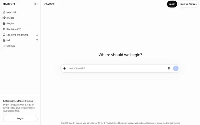 Screenshot of the ChatGPT homepage