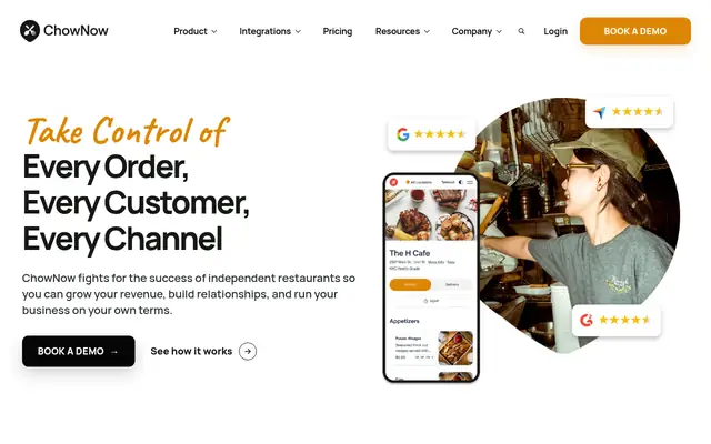 Screenshot of the ChowNow homepage