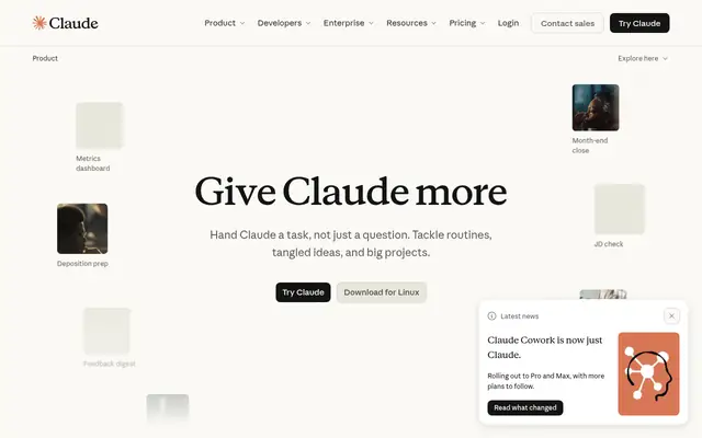 Screenshot of the Claude homepage