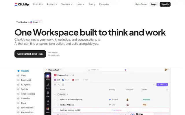 Screenshot of the ClickUp homepage