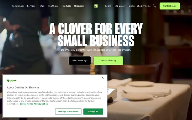 Screenshot of the Clover homepage