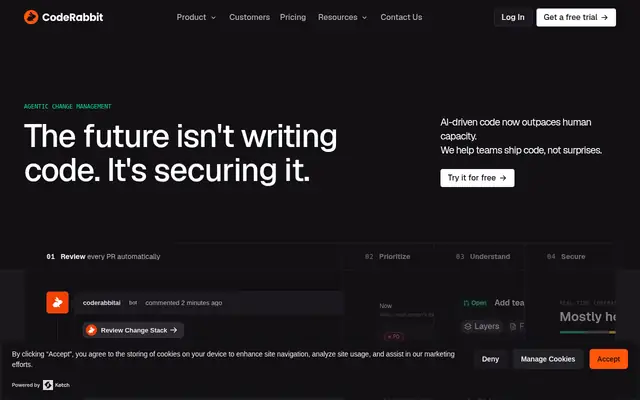 Screenshot of the CodeRabbit homepage