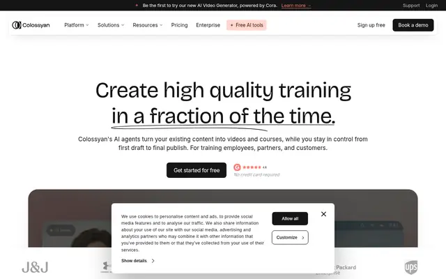 Screenshot of the Colossyan homepage