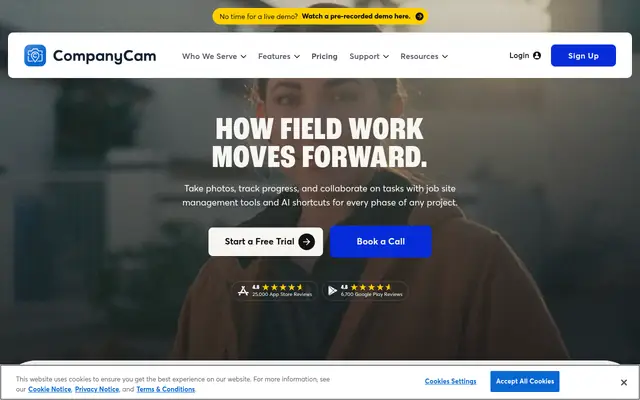 Screenshot of the CompanyCam homepage