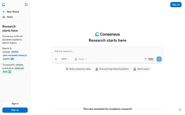 Screenshot of the Consensus homepage