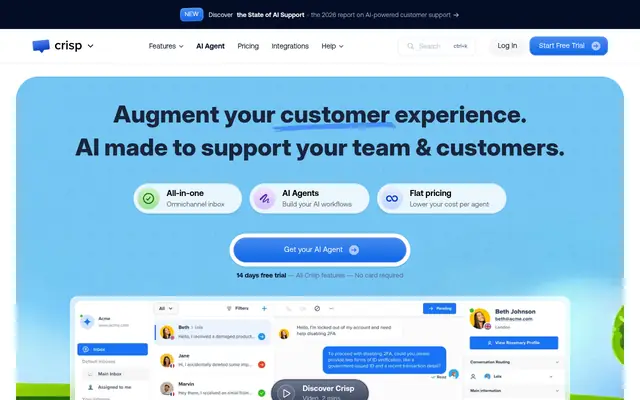 Screenshot of the Crisp homepage