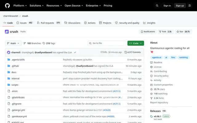 Screenshot of the Crush homepage