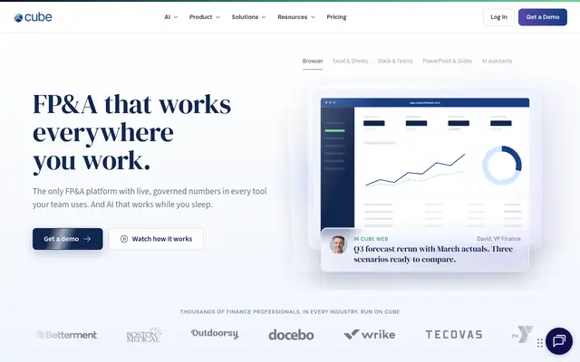 Screenshot of the Cube homepage