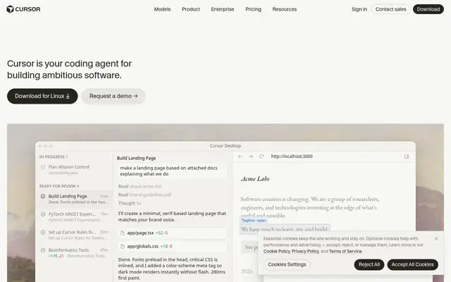 Screenshot of the Cursor homepage