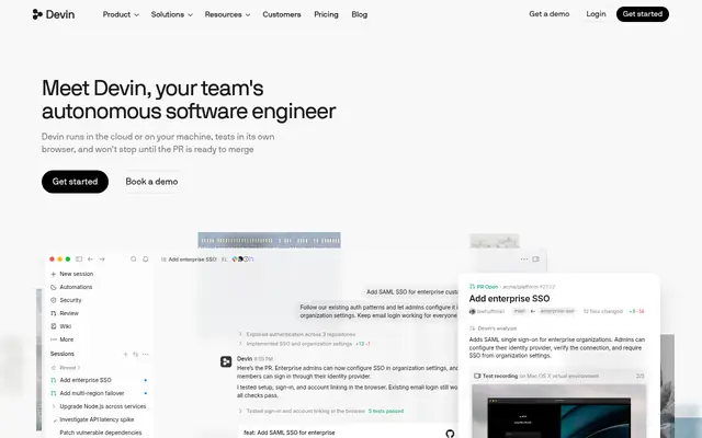 Screenshot of the Devin homepage