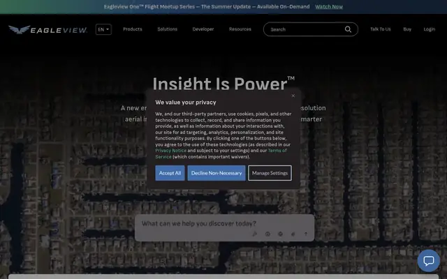 Screenshot of the EagleView homepage