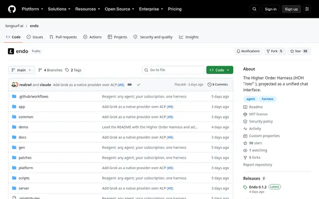 Screenshot of the Endo homepage
