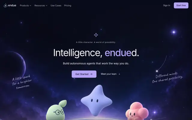 Screenshot of the endue AI homepage