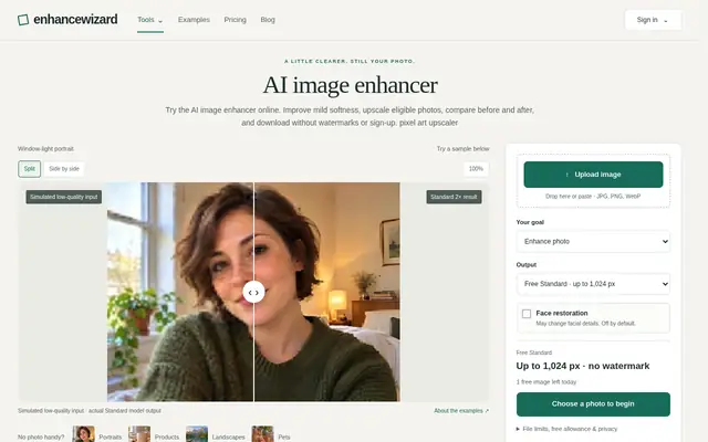 Screenshot of the EnhanceWizard homepage