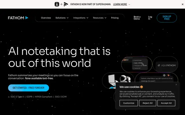 Screenshot of the Fathom homepage