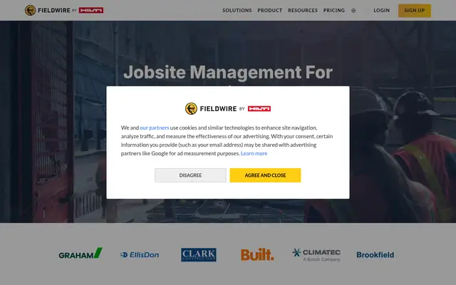Screenshot of the Fieldwire homepage