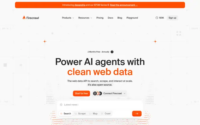 Screenshot of the Firecrawl homepage