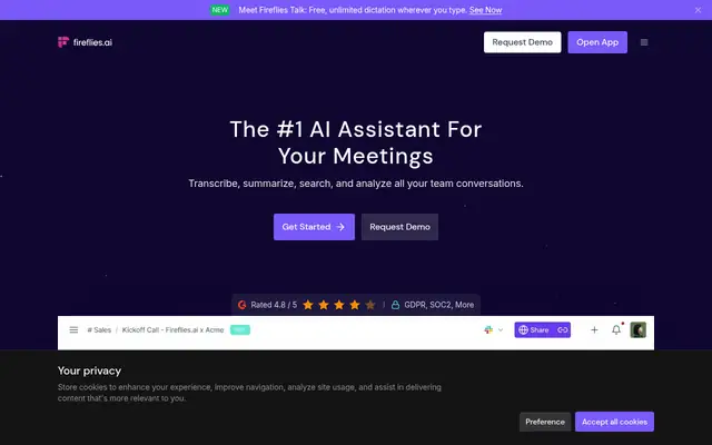 Screenshot of the Fireflies.ai homepage
