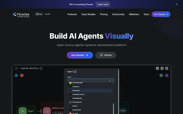 Screenshot of the Flowise homepage