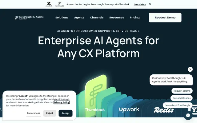 Screenshot of the Forethought homepage