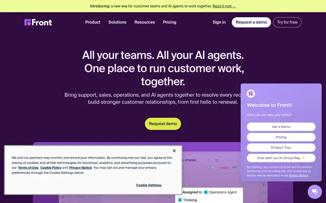 Screenshot of the Front homepage